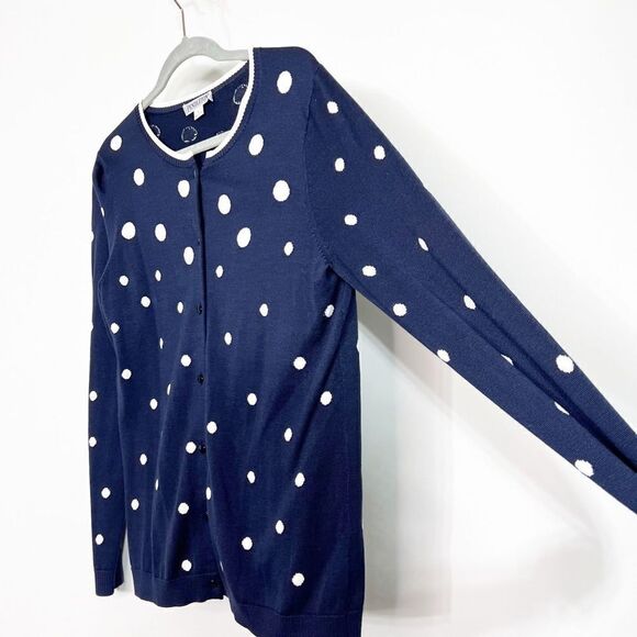 PENDLETON Sweater Cardigan Womens Medium Silk Blend Blue Polka Dots Button Up - Picture 5 of 6